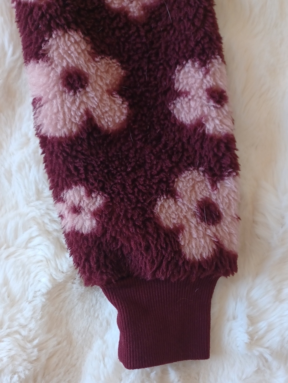 Women’s Burgundy Floral Sherpa Half-Zip Jacket - Picture 9 of 11